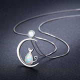 Cat Necklace, Cat Jewelry 925 Sterling Silver Cat Gift for Cat Lovers Cat Pendant Opal Necklace for Women