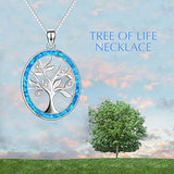 Sterling Silver Opal Tree of Life Necklace for  Women Teens Girls
