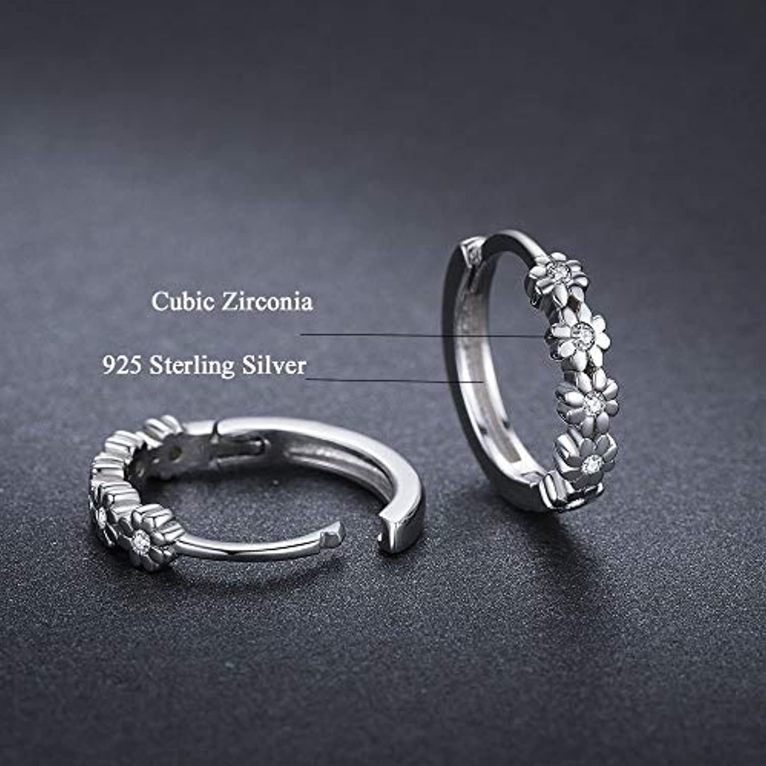 925 Sterling Silver  Flower Cubic Zirconia Hoop Earrings for Women Girls