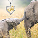 Mother Daughter Jewelry Elephant Necklace 925 Sterling Silver Lucky Love Heart Pendant for Mom