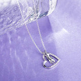 925 Sterling Silver Love Heart Cat Pendant CZ White Gold Plated Necklace Women Girls Jewelry Gift