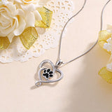 S925 Sterling Silver Puppy Dog Cat Pet Paw Print Love Heart Pendant Necklace 18 inches