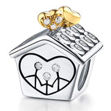 Silver House Charm with Heart Cubic Zircon Charms 