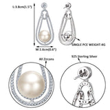 925 Sterling Silver CZ 9MM AAA Freshwater Cultured Pearl Fashion Chandelier Dangle Earrings Clear