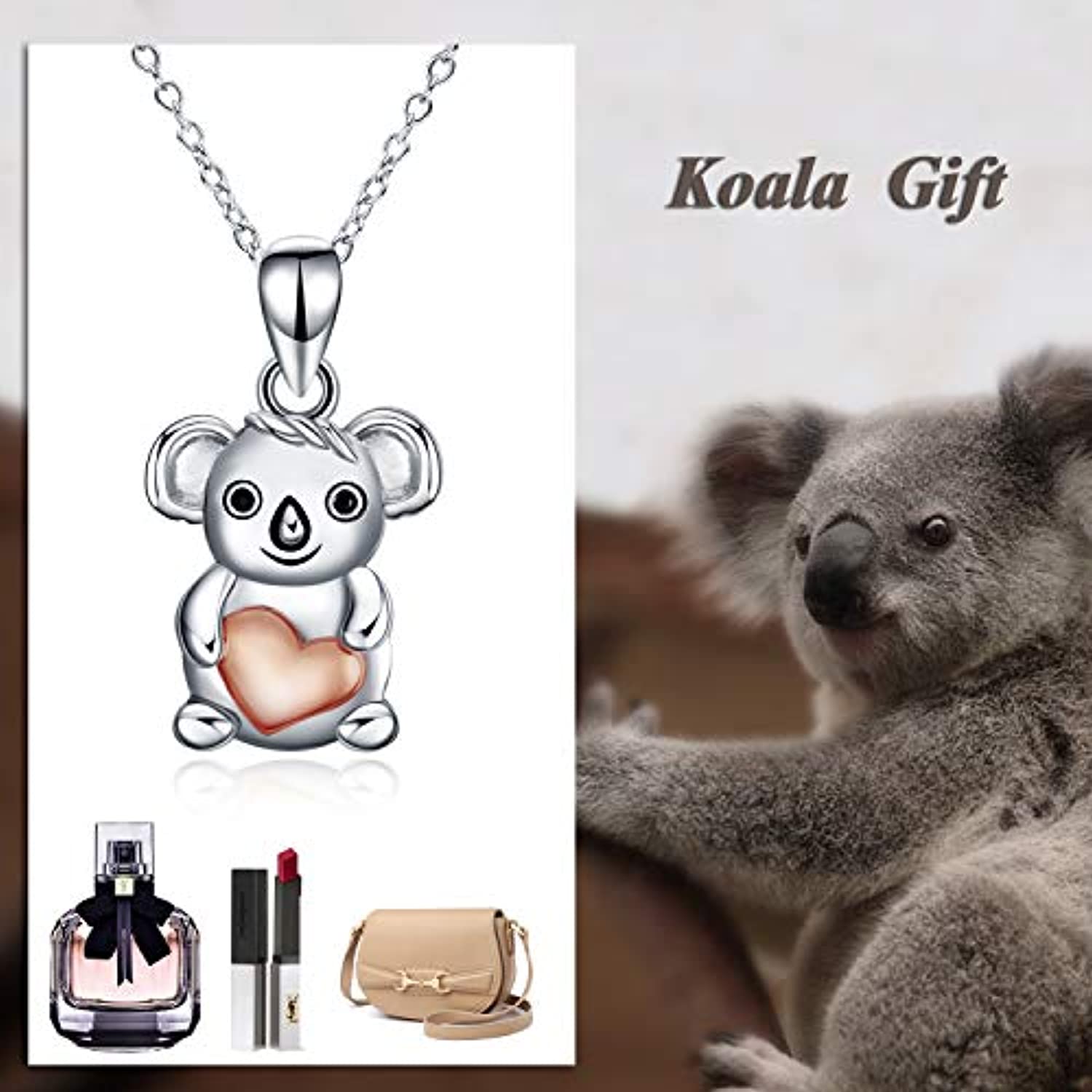 Sterling Silver Cute Koala Rose Gold Heart Pendant Necklace Jewelry Gi