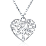 Silver Heart Tree Of Life Pendant Necklace