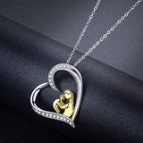 S925 Sterling Silver CZ heart The mom and baby necklace Mother Daughter Jewelry Gift for Mother-to-Be Women Wife