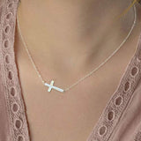925 Sterling Silver Sideways Cross Necklace for Women Synthetic Opal Dainty Necklace 18in Silver Chain and 2in Adjustable Extender