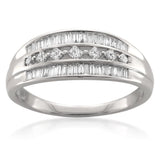 14k White Gold Princess-cut & Rectangle Diamond For Natural Wedding Band Ring (1/2 cttw, I-J, I1-I2)