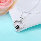 Sterling Silver Forever love puppy paw Animal Heart Pendant Necklace for Women