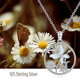 Butterfly Necklace for Women 925 Sterling Silver Opal Necklaces Daisy Flower Butterfly Pendant Necklace Jewelry Gifts for Women