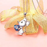 925 Sterling Silver Blue Heart Rat Cute Animal Jewelry Cubic Zirconia Love Heart Pendant Necklace for Women