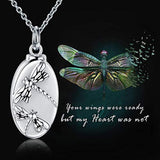 Dragonfly Urn Necklace for Ashes - 925 Sterling Silver Cremation Jewelry Oval-Shaped Memorial Ash Pendant, Women Bereavement Keepsake Gifts for Loss of a Loved One