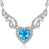  Silver Endless Love Angel Wing Double Heart Birthstone Pendant Necklace 