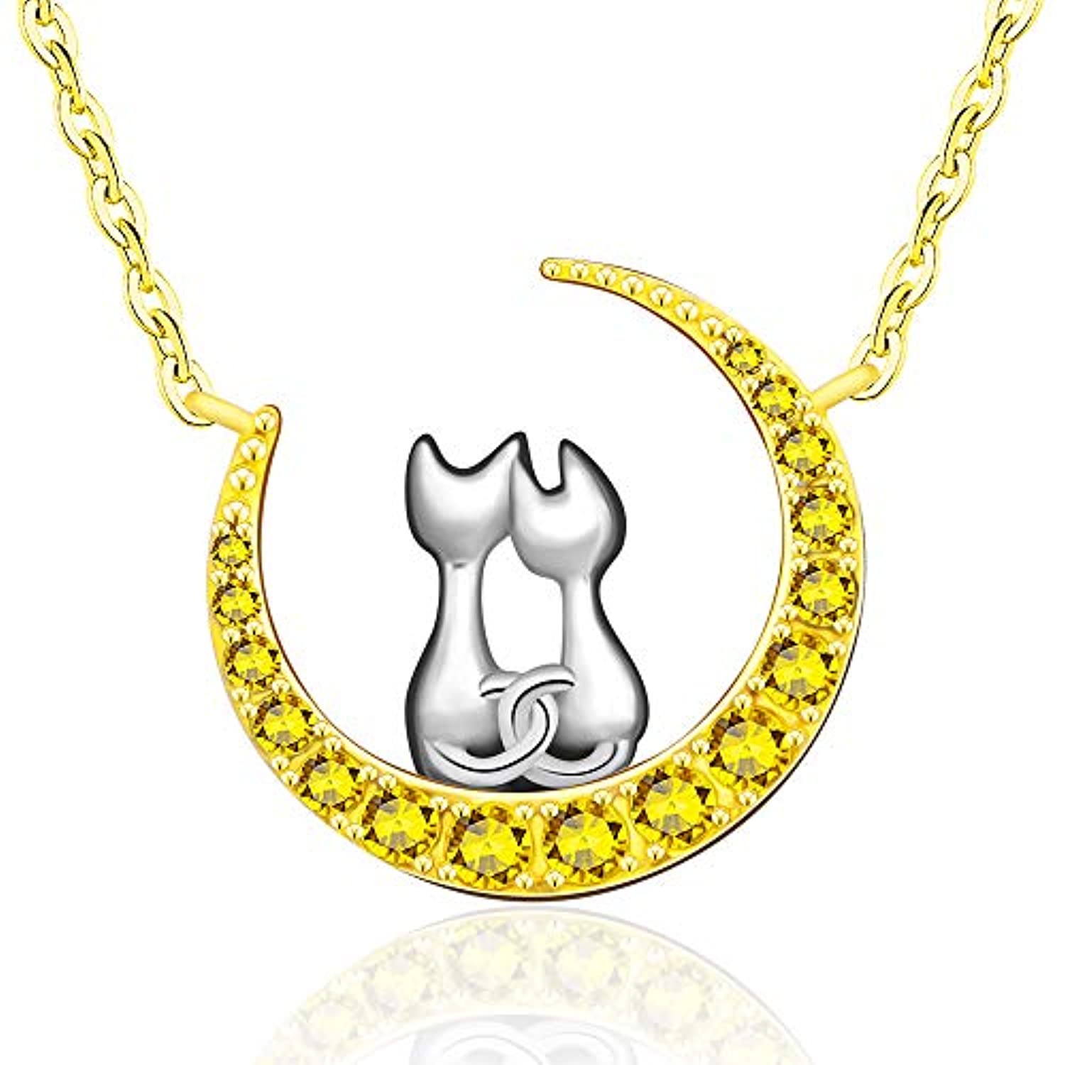 Moon Necklace Friendship Necklaces Best Friend Cat BFF for 2 Women Gir
