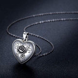 Heart Locket Necklace Locket Necklace That Holds Pictures 925 Sterling Silver Rose Flower Photo Necklace Picture Locket Necklace For Women (A-Rose Flower Locket Necklace)