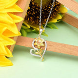 Sterling Silver You are My Sunshine Sunflower Love Heart Pendant Necklace for Mom for Women