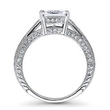 Rhodium Plated Sterling Silver Princess Cut Cubic Zirconia CZ Art Deco Solitaire Milgrain Promise Engagement Ring