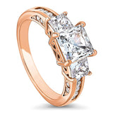 Rose Gold Plated Sterling Silver Princess Cut Cubic Zirconia CZ 3-Stone Anniversary Promise Engagement Ring