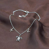 925 Sterling Silver Starfish Sea Turtle  Anklet Foot Chain Jewelry for Women Girls