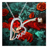 S925 Sterling Silver Rose Flower Love Heart Pendant Necklace Jewelry for Women