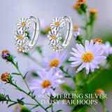 Daisy Flower Hoop Earrings 925 Sterling Silver Sunflower Earrings for Sensitive Ears for Daily Wear Daisy Floral Jewelry for Women