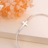 S925 Sterling Silver Sideways Cross Adjustable Link Bangle Bracelet For Women