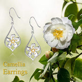 S925 Sterling Silver Dangle Drop Camellia Earrings Jewelry Gifts for Women Girls Birthday