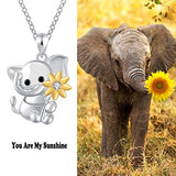 Cute elephant Sunflower Pendant Necklace Sterling Silver Romantic Beauty&Beast Princess Mothers Day Valentine Christmas Birthday Gift Jewelry for Women Girls