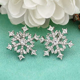 925 Sterling Silver Cubic Zirconia Winter Snowflake Flower Elegant Stud Earrings Clear