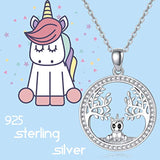 Tree of Life Unicorn Necklace 925 Sterling Silver Cute Animal Jewelry Gifts for Women