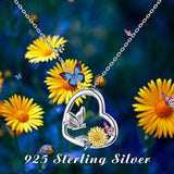 Daisy Sunflower Butterfly Necklace 925 Sterling Silver You are My Sunshine Love Heart Pendant Butterfly Jewelry Gift for Girlfriend and Mom