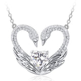  Silver Love You Forever Heart Swan Pendant Necklace