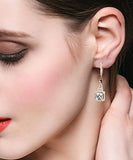 Women's 925 Sterling Silver CZ Square Pierced Dangle Earrings