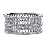 Rhodium Plated Sterling Silver Cubic Zirconia CZ Crown Fashion Right Hand Eternity Band Ring