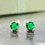14K  Gold Green  Emerald Stud Earrings For Women