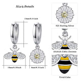 925 Sterling Silver Bee and Daisy Huggies Hoops Dangling Earrings Mismatched Earrings for Women