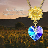 Sunflower Necklace S925 Sterling Silver with Purple Heart Crystal Necklace Anniversary Pendant Jewelry Gifts for Women Teen Girls