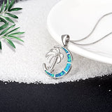 Sterling Silver Elegant Palm Tree With Moon opal Necklace Pendants For Women