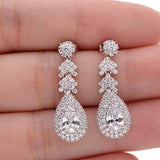 Women's 925 Sterling Silver CZ Teardrop Wedding Pierced Earrings Clear