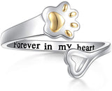 S925 Sterling Silver Adjustable Paw snd Heart Rings Jewelry Gift for Women