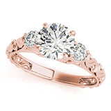 14K Gold 0.5 Ct. 4 Prong Round Cut Unique Classic Three-Stone Diamond Engagement Ring for Ladies  1/2 ctw Genuine Diamond For Wedding