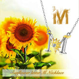 Sterling Silver Sunflower Initial Alphabet Letter M Pendant Necklace for Women Girls