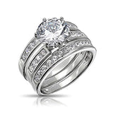 3.5CT Round Solitaire AAA CZ 3Pcs Pave Band Guard Enhancers Engagement Wedding Ring Set For Women 925 Sterling Silver