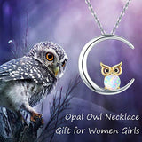 Owl Necklace Sterling Silver Opal Owl Necklace Crescent Moon Pendant Owl Jewelry Gifts for Women Owl Lovers,for Mom Mother's Day
