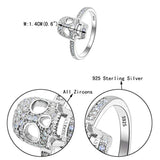 Women's 925 Sterling Silver Zircon Gothic Skull Statement Party Ring Clear
