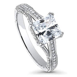 Rhodium Plated Sterling Silver Princess Cut Cubic Zirconia CZ Art Deco Solitaire Milgrain Promise Engagement Ring