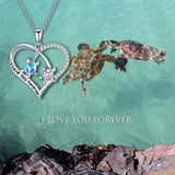 Sterling Silver Turtle Necklace Heart Pendant Forever in My Heart Necklace for Women Girls Friends