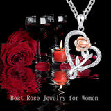 925 Sterling Silver Rose Flower Necklace Jewelry Gift for Women Girls her