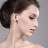 14K  Gold Blue Created Sapphire Stud  Earrings For Women
